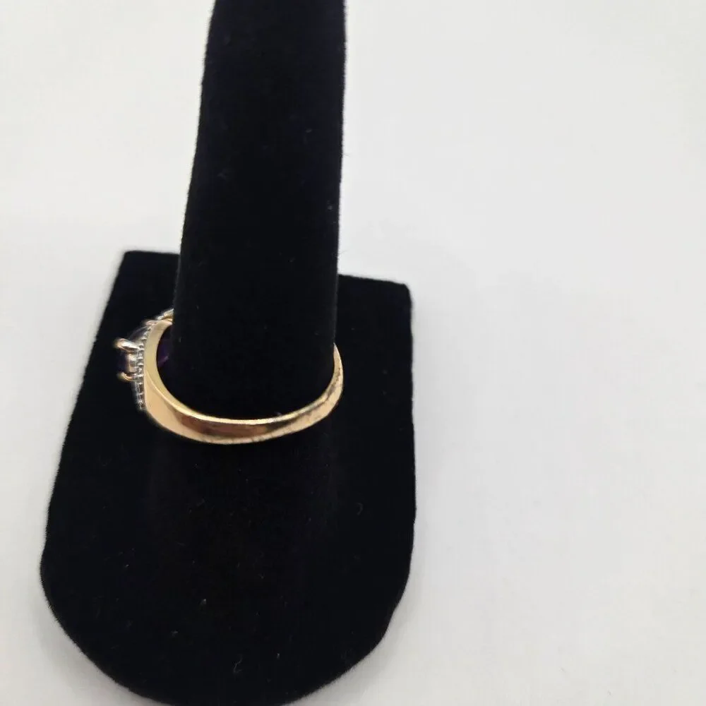Gold Plated Sterling Silver Ring Sze 7 Amethyst Garnet Blue Topaz Diamond Accent